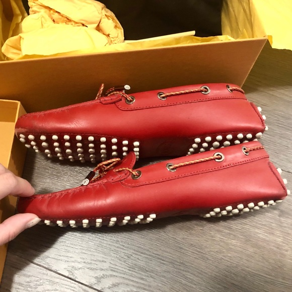 Preloved Tod’s red leather bow loafers flats siz38 - Picture 3 of 11